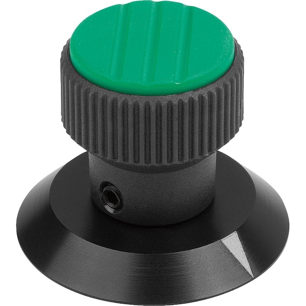 Knurled Knob W Arrow Size:1, D1=21, H=26, 5, D=5, Plastic Black Ral7021, Comp:Aluminum, Cap:Green